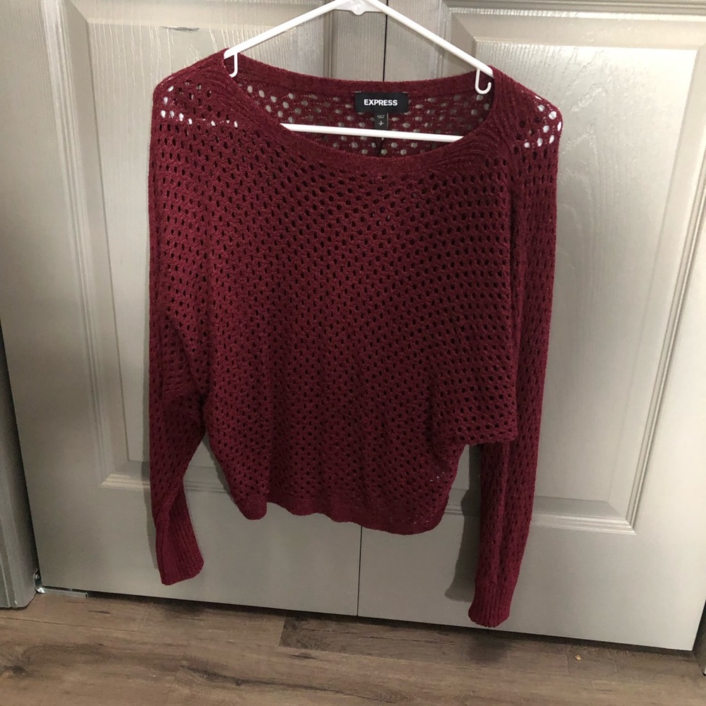 Express Burgundy Open-Knit Long Sleeve Sweater
